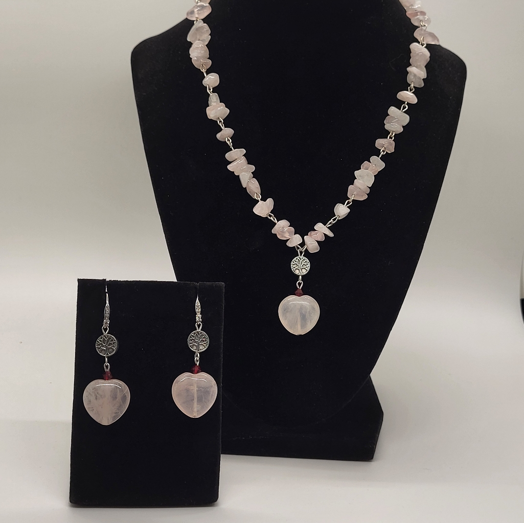 New Elegant Pink Stone Necklace And Earring Set